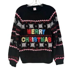 Holiday Time Merry Christmas Embroidered Sweater Women's Size Medium Holiday